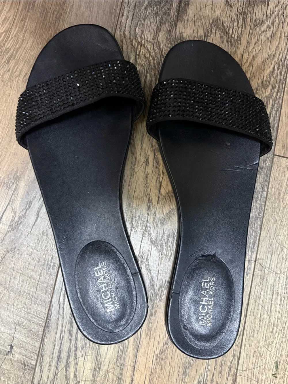 Michael Kors Black Crystal-Embellished Slide Sandals